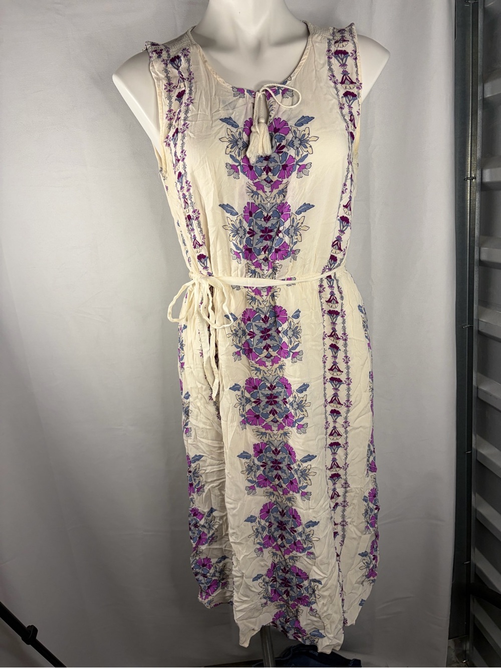 Cream Midi Dress with Floral Print
